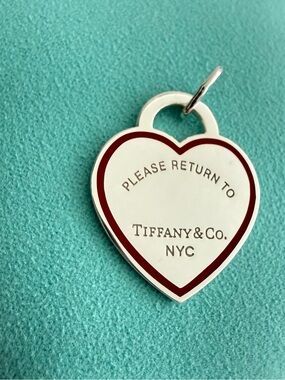Tiffany & Co. Large Silver Heart Tag Pendant with Red Enamel Border